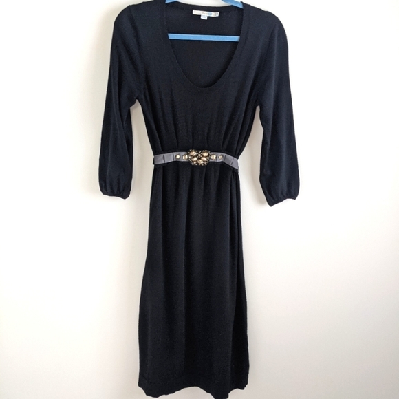 Boden Black Scoop Neck Wool Sweater Dress with Bling Belt 6 Fall Monochromatic - Picture 1 of 12